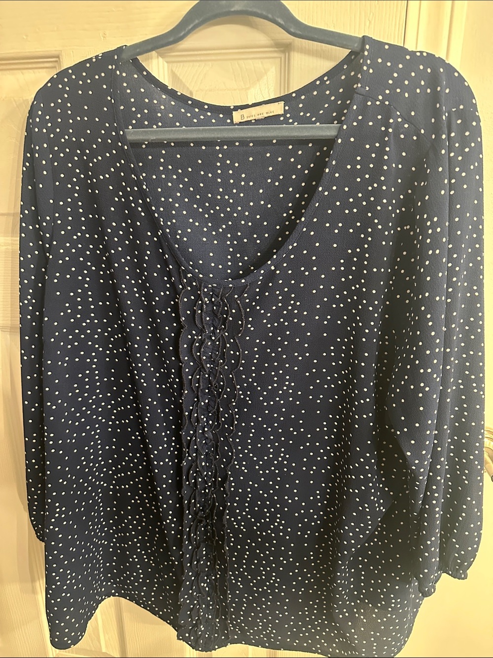 Skies Are Blue Navy Polka Dot Scoop Neck Blouse